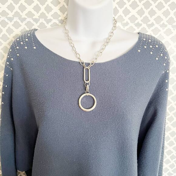 Milano Blue Dolman Sleeve Sweater with Sequins & Silver Studs, L - Picture 4 of 8